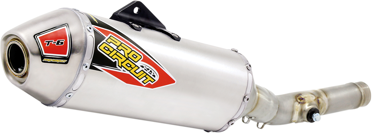Pro Circuit T-6 muffler for KX250F motorcycle, model part number 0121425A, showing the shiny exhaust pipe and branding.