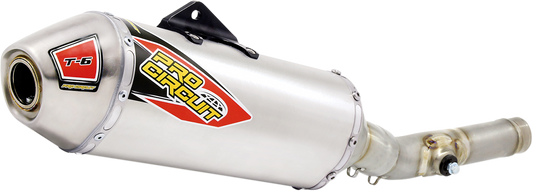 Pro Circuit T-6 muffler for KX250F motorcycle, model part number 0121425A, showing the shiny exhaust pipe and branding.
