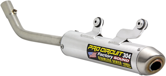 Pro Circuit 304 Silencer for dirt bikes, showcasing the lightweight, high-performance exhaust with sleek design and branding.