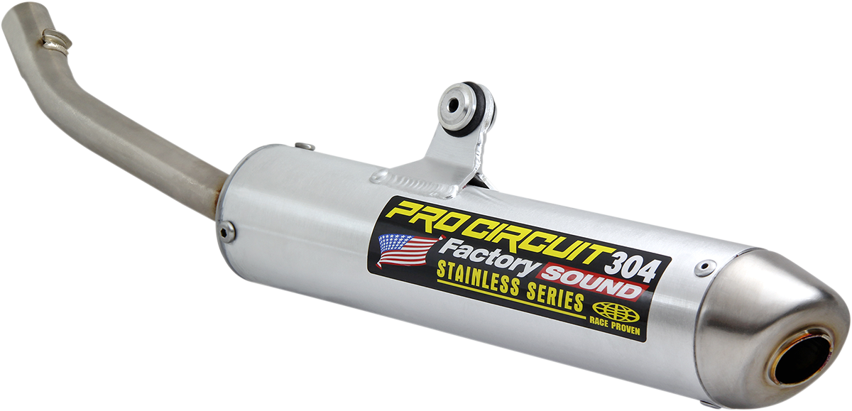 High-performance PRO CIRCUIT 304 Silencer motorcycle exhaust system, black finish with sleek design and branding details.