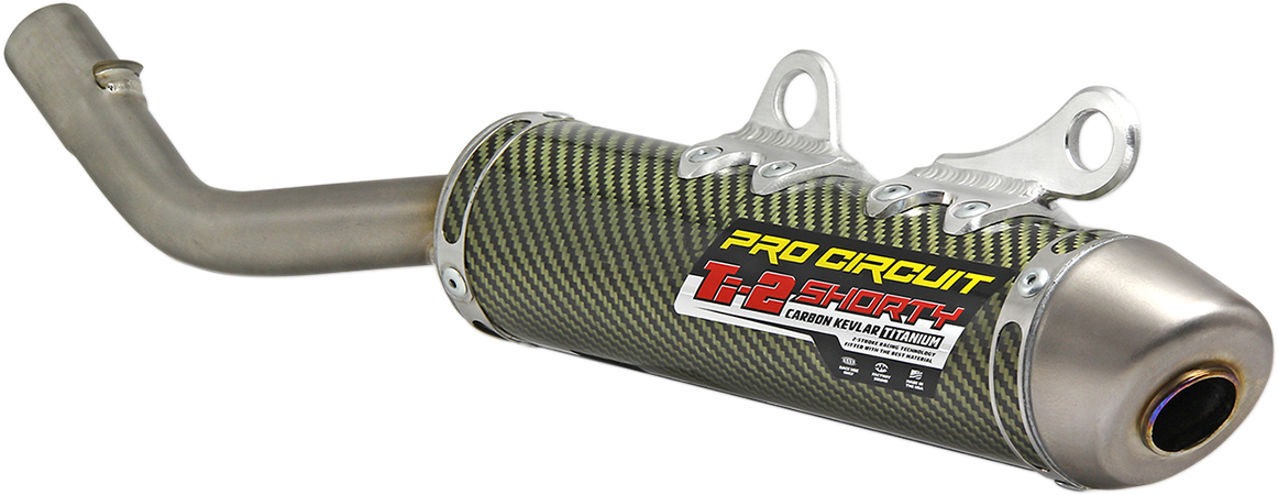 Pro Circuit Ti-2 Silencer for closed-course racing, lightweight motorcycle exhaust with polished titanium finish.