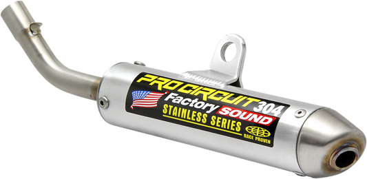 Pro Circuit 304 Silencer motorcycle exhaust system with sleek design and branding, enhancing motorcycle performance.