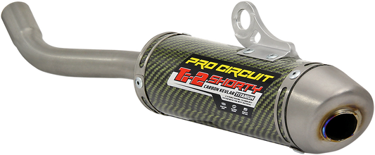 Pro Circuit Ti-2 Silencer for closed-course racing, lightweight titanium design, shown on motocross bike exhaust system.