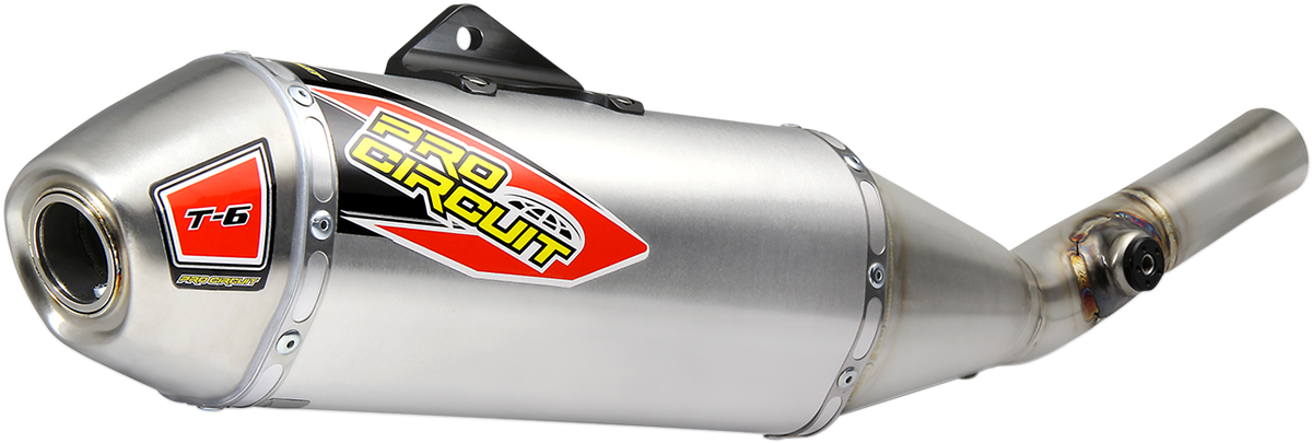 Pro Circuit T-6 muffler for Kawasaki KX250F 2017-2019, showing the stainless steel motorcycle exhaust component.