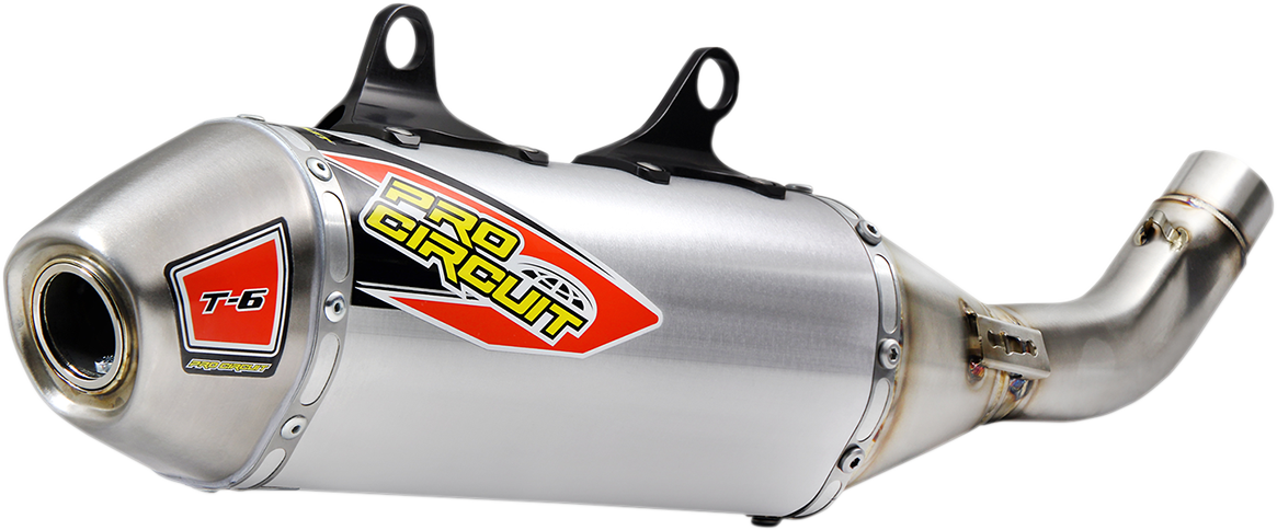 PRO CIRCUIT T-6 muffler for off-road bikes, stainless steel slip-on silencer with durable construction and sleek finish.