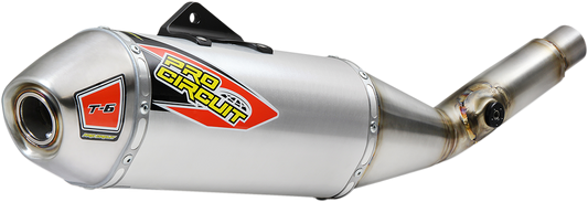 Stainless steel PRO CIRCUIT T-6 muffler slip-on silencer for motorcycle, featuring sleek design and durable construction.