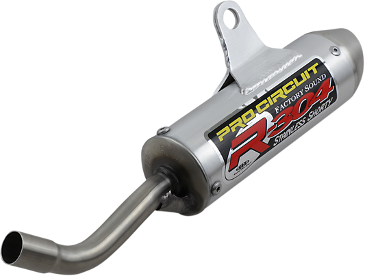 PRO CIRCUIT R-304 two-stroke silencer, compact aluminum race exhaust for off-road and closed-course racing, shown in image.