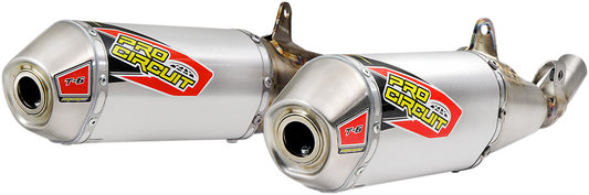 Stainless slip-on silencer for motorcycle exhaust by PRO CIRCUIT, part T-6, featuring a sleek, polished design.