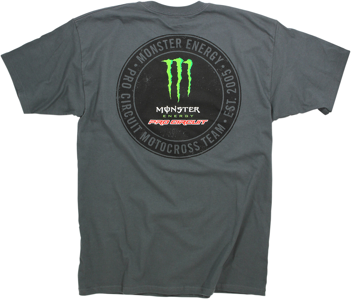 Pro Circuit Charcoal T-shirt featuring Monster Energy collaboration logo, 2XL size, made by PRO CIRCUIT.