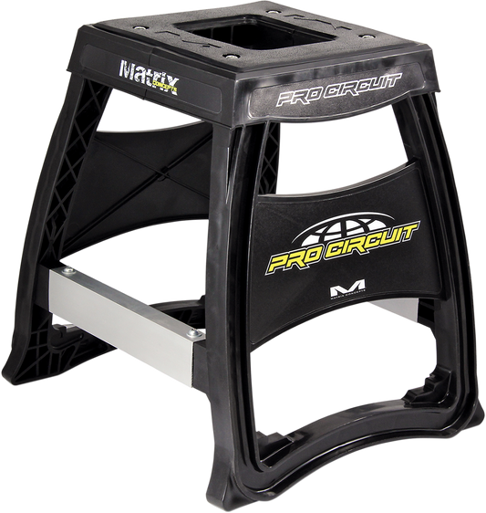 PRO CIRCUIT Matrix Concepts™ bike stand supporting motorcycles, made of lightweight and durable materials for stable maintenance.