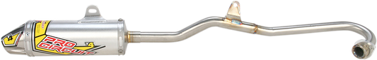 Pro Circuit T-4 exhaust system in black with polished muffler for enhanced motorcycle performance and durability.