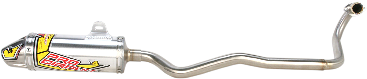 Pro Circuit T-4 exhaust system for enhanced performance and durability, shown in a detailed view of the lightweight motorcycle exhaust