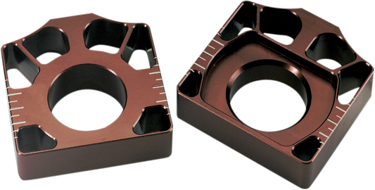 PRO CIRCUIT Honda HAB00 red axle blocks for rear wheel alignment, enhancing stability and precision for motorcycle maintenance.