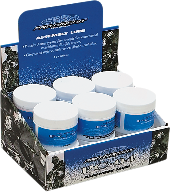 Pro Circuit Assembly Lube PC-04 in 1 fl oz bottles, showing the product packaging and label for engine protection.