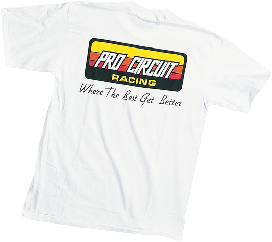 White PRO CIRCUIT Original Logo T-Shirt in medium size, featuring the brand's logo on the front.