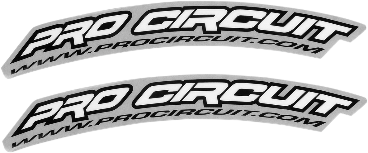White Pro Circuit front fender decal set for 125cc-500cc bikes, featuring bold logo design for motocross and dirt bike styling.