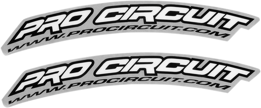 White Pro Circuit front fender decal set for 125cc-500cc bikes, featuring bold logo design for motocross and dirt bike styling.