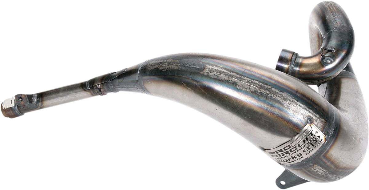 Pro Circuit Works Pipe PH02250 high-performance motorcycle exhaust with a bare metal finish, showcasing its sleek metal design.