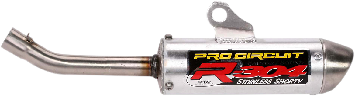 PRO CIRCUIT R-304 silencer for two-stroke racing engines, shown in black with branding details.
