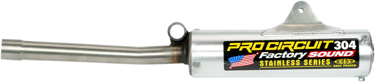 PRO CIRCUIT 304 Silencer for off-road motorcycles, showing the metal muffler with brand markings and mounting features.