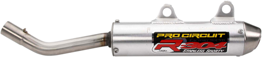Pro Circuit R-304 silencer for two-stroke racing engines, showing sleek metal construction and branding details.
