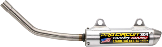 PRO CIRCUIT 304 Silencer motorcycle exhaust system, high-performance motorcycle exhaust component with sleek metal finish.