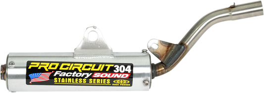 Pro Circuit 304 Silencer for motorcycle, featuring sleek metallic finish and compact design for improved top-end power and noise reduction.
