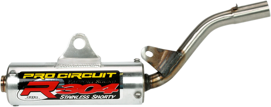 PRO CIRCUIT R-304 two-stroke silencer for closed-course racing, shown from side view with brand logo visible.