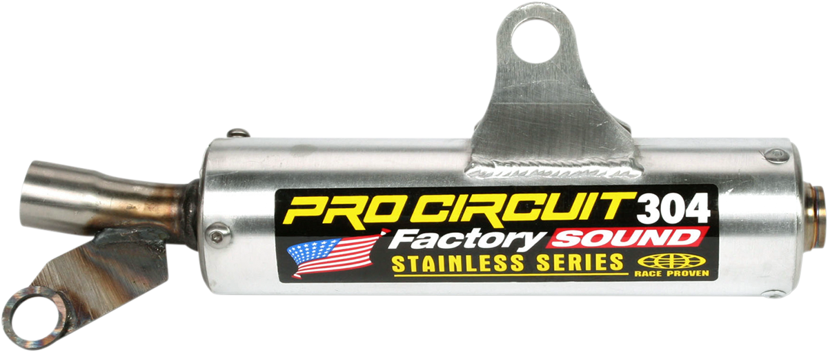 Pro Circuit 304 Silencer SS89125-304 motorcycle exhaust silencer with polished stainless steel finish and compact design