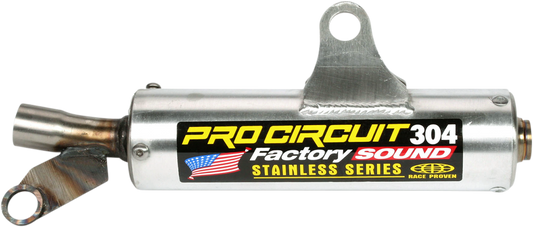 Pro Circuit 304 Silencer SS89125-304 motorcycle exhaust silencer with polished stainless steel finish and compact design
