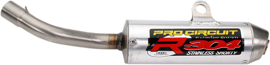 PRO CIRCUIT R-304 silencer for two-stroke engines, compact aluminum design, ideal for racing performance.