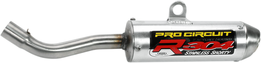 Pro Circuit R-304 silencer for two-stroke racing engines, showing the sleek metal design with branding details.