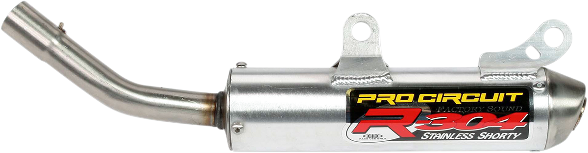 Pro Circuit R-304 silencer for two-stroke racing engines, stainless steel construction, designed for high-performance motocross bikes.