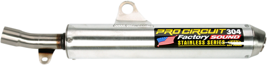 PRO CIRCUIT 304 Silencer for motorcycles, showing the sleek black exhaust muffler with silver branding and precise design.