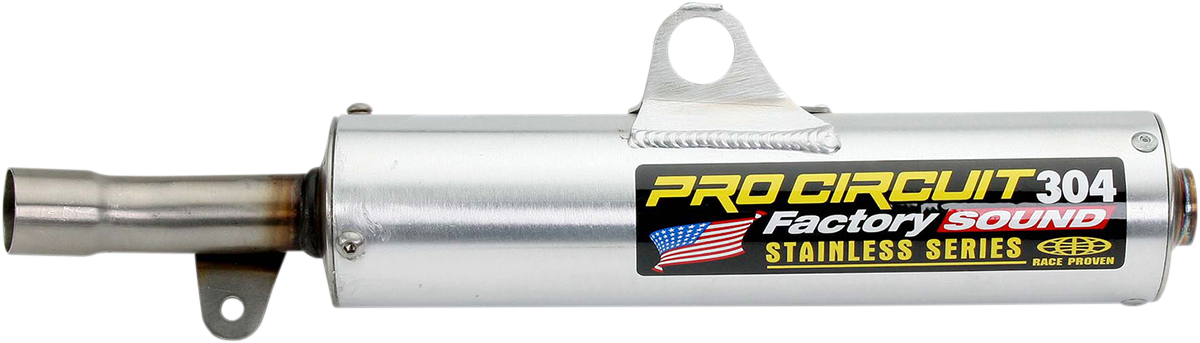 PRO CIRCUIT 304 motorcycle exhaust silencer made of durable aluminum with noise reduction features, designed for performance.