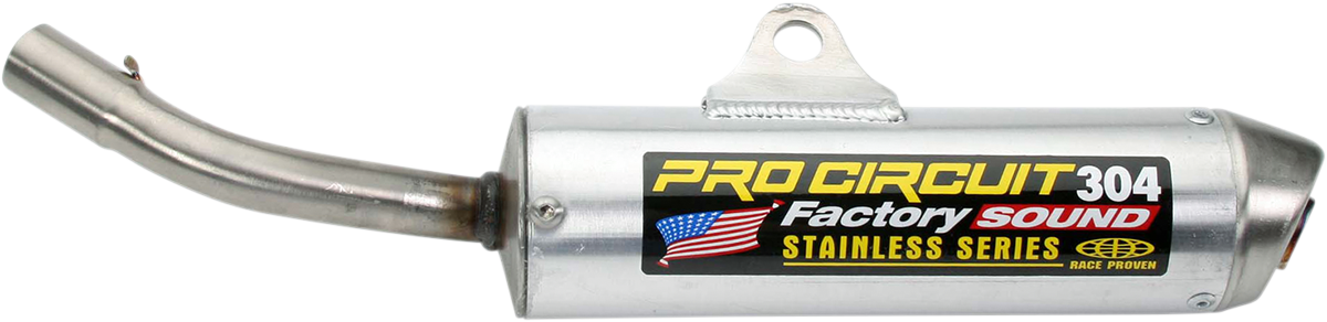 PRO CIRCUIT 304 Silencer SY93080-SE motorcycle exhaust muffler reduces noise and enhances performance, shown in the image.