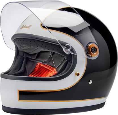 BILTWELL Gringo S helmet in gloss white and black tracker design, XS size, motorcycle helmet with sleek, aerodynamic style