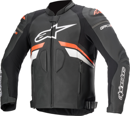 Bill's Exhausts ALPINESTARS GP Plus R v3 leather motorcycle jacket in black, red, and white, US size 42 / EU size 52.