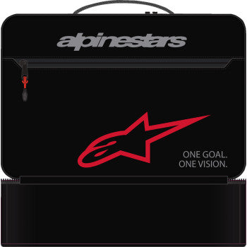 Alpinestars Supertech Vision goggle case, durable protective storage for motorcycle goggles, black with logo details.