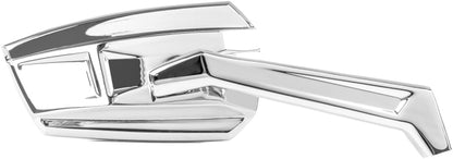 Kuryakyn Enygma chrome motorcycle mirrors with sleek design, part #10010-1, mounted on a motorcycle for customization.