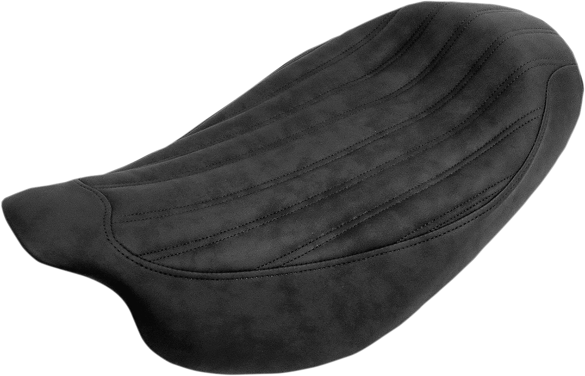Black SADDLEMEN Knuckle Solo Seat with ribbed design for 2008-2023 Harley FL models, by Bill's Exhausts.
