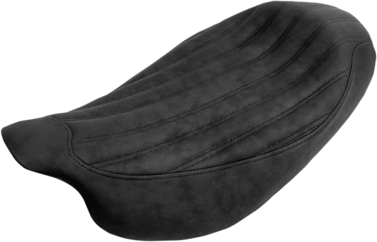 Black SADDLEMEN Knuckle Solo Seat with ribbed design for 2008-2023 Harley FL models, by Bill's Exhausts.
