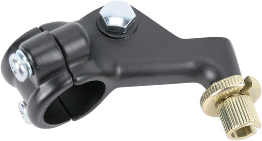 Parts Unlimited black two-piece lever holder for left side, motorcycle handlebar component with detailed design.