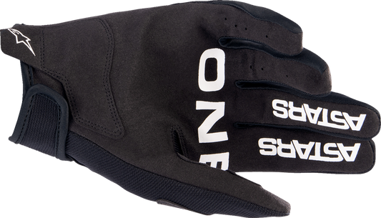 Black ALPINESTARS Youth Radar Gloves for kids, size small, with padded knuckles and adjustable wrist strap, suitable for motorcycle riding.