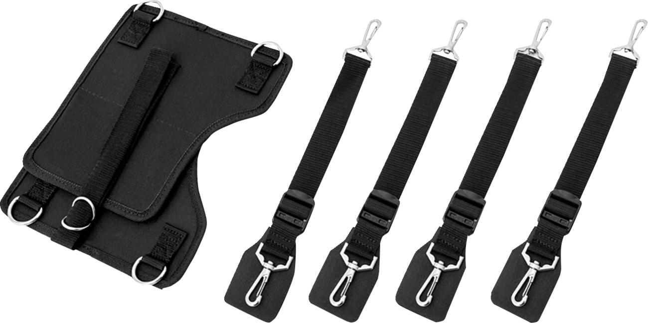 SADDLEMEN Yoke Luggage System seat for motorcycles, shown with mounting hardware and leather padding, by Bill's Exhausts