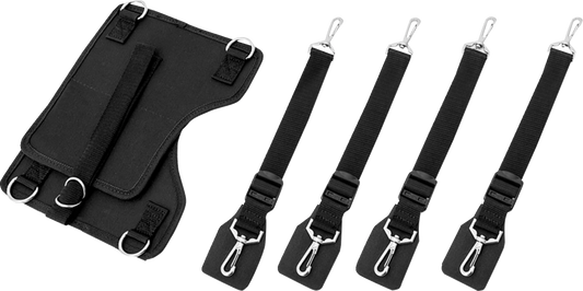 SADDLEMEN Yoke Luggage System seat for motorcycles, shown with mounting hardware and leather padding, by Bill's Exhausts