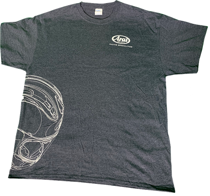 Arai Helmets T-Shirt in dark heather gray with ARAI HELMETS logo, large size, casual apparel featuring helmet branding.