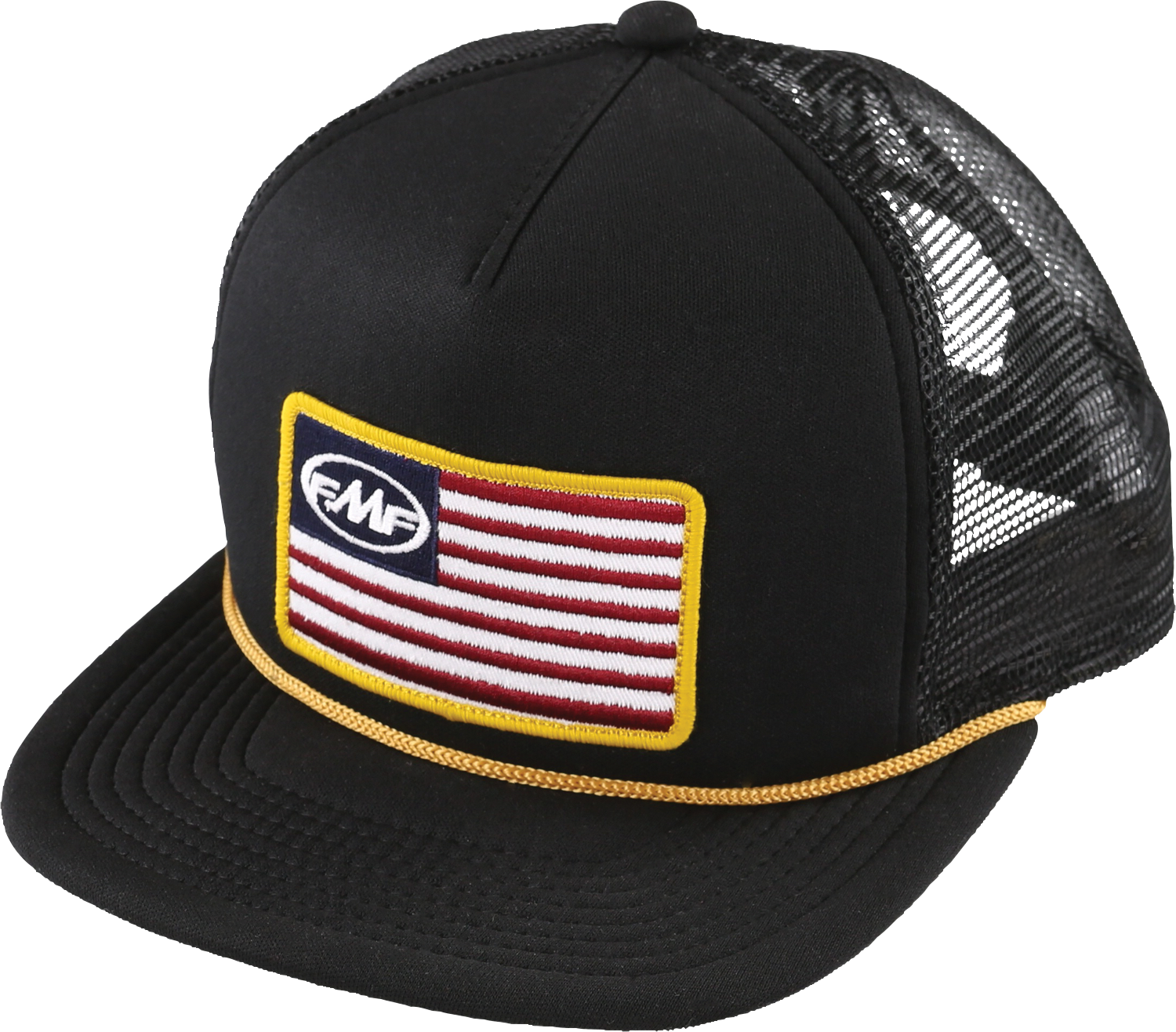 Black FMF Stars and Bars hat with embroidered logo, adjustable strap, and classic baseball cap style.