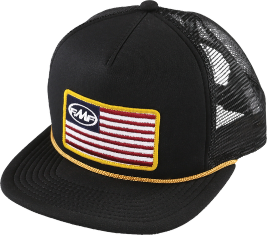 Black FMF Stars and Bars hat with embroidered logo, adjustable strap, and classic baseball cap style.