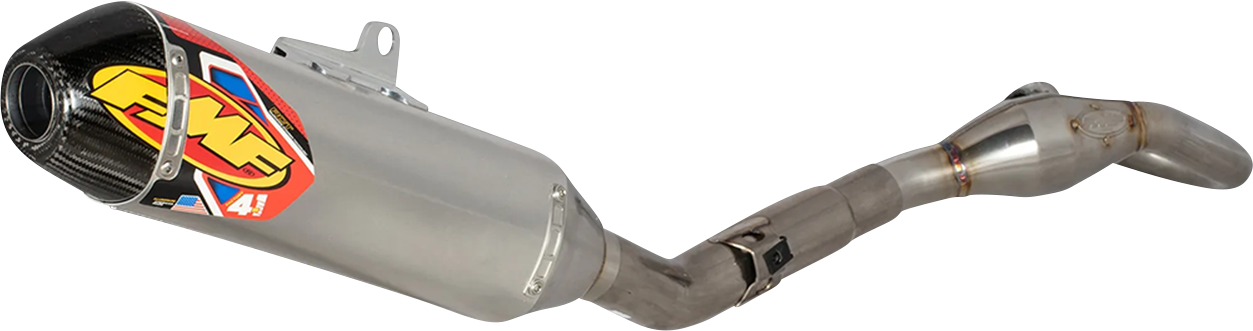 FMF 4.1 RCT motorcycle exhaust system in black with polished tips, showcasing high-performance FMF motorcycle exhaust design.
